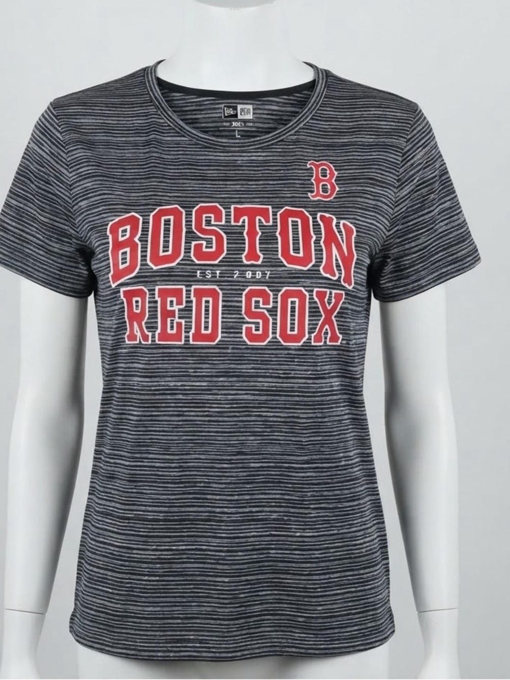 New Era Boston Red Sox Women's Striped Tee - Gray with Red Logo